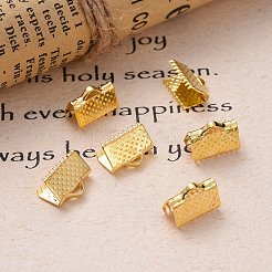 アイアン製カシメリボン止めエンドパーツ  無鉛の  ゴールドカラー  7x10mm  穴：2mm  100個/箱&nbsp;IFIN-YW0001-13G-LF