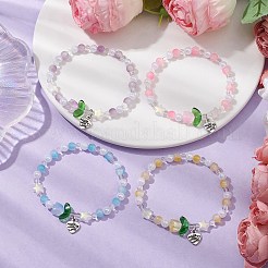 Tulip & Star & Round Two Tone Glass Imitation Jade Beaded Stretch Bracelets&nbsp;BJEW-JB10684
