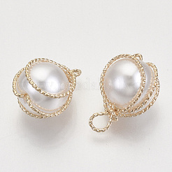 ABSプラスチックパール調ペンダント  ライトゴールドメッキ真鍮線付き  乳白色  15~18x11x10mm  穴：2~3mm&nbsp;KK-N235-020B