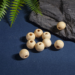 天然木のビーズ  クラフト作りのための丸い木製の大穴ビーズ  無鉛の  小麦  12x10.5mm  穴：3mm  約1800個/1000g&nbsp;TB12mmY-13