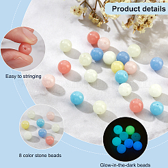 128Pcs 8 Colors Synthetic Luminous Stone Round Beads&nbsp;G-NB0003-98