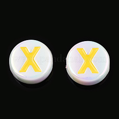 UVメッキエナメルアクリルビーズ  虹色の  混合文字  フラットラウンド  きいろ  15x7mm  穴：2.2mm&nbsp;PACR-N015-01H