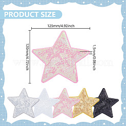 10Pcs 5 Styles Star Computerized Embroidery PET Plastic Sequin Iron on/Sew on Patches&nbsp;PATC-ME0001-19