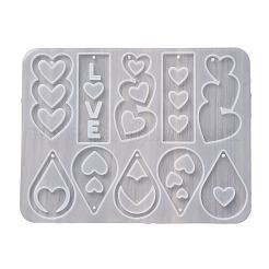 ハートのイヤリングペンダント DIY シリコン型  レジン型  UVレジン用  エポキシ樹脂工芸品作り  透明  111x144x4.5mm  内径：41.5~56x20~28mm  穴：2mm&nbsp;LS-DIY-Q033-06A