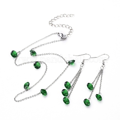 ジュエリーセット  キュービックジルコニアチャームピアス＆ネックレス  304ステンレススチールアズキチェーンと金具付き  ミックスカラー  ネックレス：14.5インチ（37cm）  ダングルイヤリング：73mm&nbsp;SJEW-JS01078