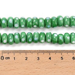 手作りランプワークビーズ  水玉模様のロンデル  グリーン  9.5~10x5mm  穴：1.8mm  約40個/連  8.27''（21センチメートル）&nbsp;LAMP-Z015-01D