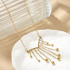304 Stainless Steel Ball Tassel Cable Chain Necklaces for Women&nbsp;NJEW-R017-02G