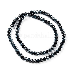 電気メッキガラスビーズセット  半分メッキ  虹メッキ  多面カット  ロンデル  ブラック  3x2mm  穴：0.8mm  約150~155個/連  15~16インチ（38~40cm）&nbsp;EGLA-A034-T2mm-K06