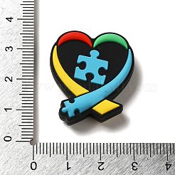 幼児自閉症テーマシリコンフォーカルビーズ  DIYの看護ネックレス用  ハート  30x26x7mm  穴：2mm&nbsp;SIL-P007-C03