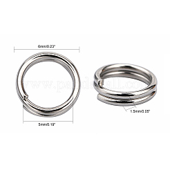 真鍮スプリットリング  ダブルループ丸カン  プラチナ  6x1.5mm  内径：5mm&nbsp;KK-E647-10P-6mm