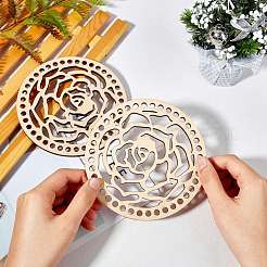 木製バスケットボトムス  かぎ針編みのバスケットベース  かご細工用品や室内装飾工芸品用  花  バリーウッド  140x5mm&nbsp;DIY-WH0167-27C