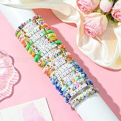 30個 30スタイル ポリマー粘土&ガラスビーズストレッチブレスレットセット  女性用友情文字スタッカブルブレスレット  ミックスカラー  6-7/8~7-1/8インチ（17.5~18cm）  内径：2インチ（5.2cm）  1個/スタイル&nbsp;BJEW-SW001584