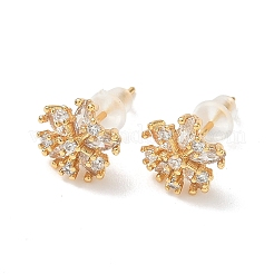 Snowflake Brass Micro Pave Cubic Zirconia Stud Earrings&nbsp;EJEW-Z152-02G-03