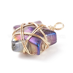 Wire Wrapped Electroplate Glass Charms&nbsp;PALLOY-JF01649-01