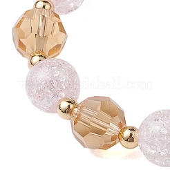 10mm ラウンド模造オーストリアクリスタル & クラックルアクリルビーズストレッチブレスレット  女性用蝶合金アクリルチャームブレスレット  ピンク  内径：1-7/8インチ（4.8cm）&nbsp;BJEW-JB10556-03