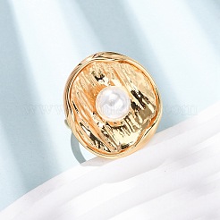 Adjustable Brass with ABS Plastic Pearl Cuff Rings&nbsp;RJEW-G368-06G