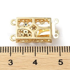 真鍮マイクロキュービックジルコニアボックスの留め金を開く  カドミウムフリー＆ニッケルフリー＆鉛フリー  1連  2穴  4KGP本金メッキ  長方形  ダークブルー  18mm  穴：10x19.5x5mmと1mm&nbsp;KK-F862-32G-02