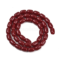 オペークガラスビーズ連売り  バレル  暗赤色  9x6mm  穴：1mm  約43個/連  15.28''（38.8センチメートル）&nbsp;GLAA-Z015-02G