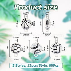 60Pcs 5 Styles Tibetan Style Zinc Alloy Sport Ball Connector Charms&nbsp;FIND-HS0001-38