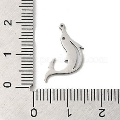変色しない201ステンレススチールペンダント  レーザー切断  ステンレス鋼色  イルカ  16x15.5x1mm  穴：0.7mm&nbsp;STAS-E206-04P-02