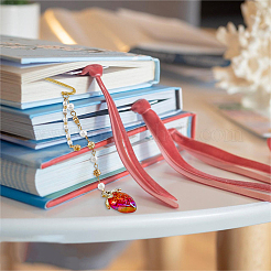 合金フックブックマーク  ガラスとアクリルビーズのブックマーク  イチゴと蝶とチェリー  ゴールドカラー  155~217mm  6個/セット&nbsp;AJEW-GO00032