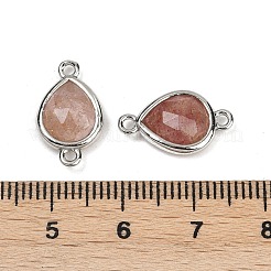 天然ストロベリークォーツファセットコネクタチャーム  ラックメッキ真鍮ティアドロップリンク  プラチナ  16.5x9.5x4mm  穴：1.4mm&nbsp;G-L514-048G-02