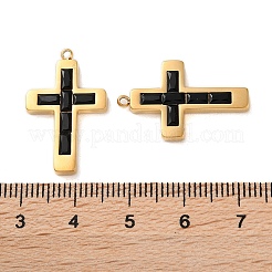 304ステンレスペンダント  ガラスと  コースチャーム  14KGP本金メッキ  ブラック  24.5x15.5x3.5mm  穴：1.4mm&nbsp;STAS-L022-085G-02