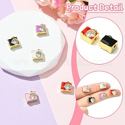 5Pcs 5 Colors Brass Pave Clear Cubic Zirconia Beads&nbsp;KK-CJ0002-80