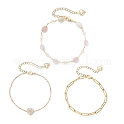 304 Stainless Steel Heart & Natural Morganite Nuggets Link Chain 3 Layer Stackable Necklaces&nbsp;BJEW-JB12459-03