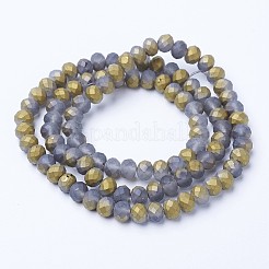 電気メッキ透明ガラスビーズ連売り  半分メッキ  多面カット  マット  ロンデル  黄金メッキ  2.5x2mm  穴：0.4mm  約199個/連  13.4インチ（34cm）&nbsp;EGLA-A034-T1mm-V03