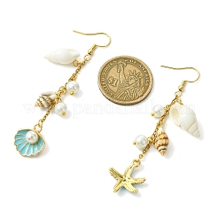 合金エナメルヒトデダングルイヤリング  シェルパール＆シェルアシンメトリーピアス  空色  77x17mm&nbsp;EJEW-JE05560-01