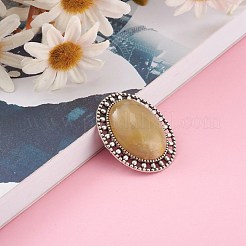 混合宝石ブローチ  合金パーツ  オーバル  アンティークシルバー  33.5x26.5x12mm&nbsp;JEWB-BR00055