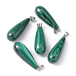 天然石ペンダント  天然マラカイト  グレードA  ティアドロップ  グリーン  34~37x10mm  穴：3.5mm&nbsp;X-MALA-37X10