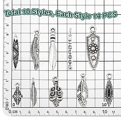 140pcs10スタイルチベットスタイルアロイペンダント  アンティークシヴァー  混合図形  16~29x4~9mm  14個/スタイル&nbsp;FIND-PH0061-90