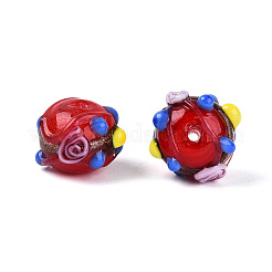 手作りゴールドパウダー入りランプワークビーズ  凹凸のあるランデル  クリムゾン  13~15x10.5~12.5mm  穴：1~1.5mm&nbsp;LAMP-N038-02C