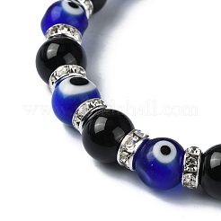 Natural Black Onyx & Rhinestone & Evil Eye Beaded Stretch Bracelets&nbsp;BJEW-TA00448
