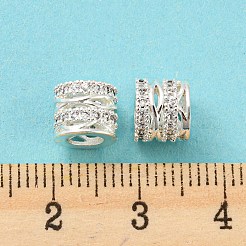 真鍮製マイクロパヴェキュービックジルコニアヨーロピアンビーズ  大穴ビーズ  長持ちメッキ  鉛フリー＆カドミウムフリー  中空柱  銀  7.5x6mm  穴：4.3mm&nbsp;KK-H452-09S