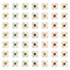 80 個のプラスチックカボション  ラインストーンとアイロン付き  花  ゴールドカラー  ミックスカラー  16.5x16.5x5.5mm&nbsp;KY-TADJ0001-09