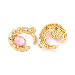 合金クリスタルラインストーンペンダント  ムーンチャーム  ピンク  17x16x4mm  穴：1.6mm&nbsp;ALRI-M021-08E