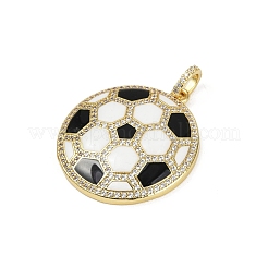 真鍮エナメルとマイクロパヴェキュービックジルコニアペンダント  サッカー  18KGP本金メッキ  長持ちメッキ  カドミウムフリー＆鉛フリー  ラックめっき  ブラック  32.5x29.5x4.5mm&nbsp;KK-M322-06G-02