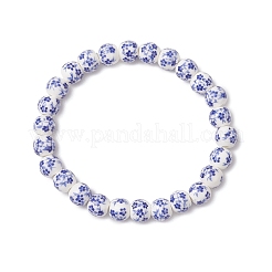 Handmade Flower Printed Porcelain Ceramic Round Beads Stretch Bracelets for Unisex&nbsp;BJEW-JB12070