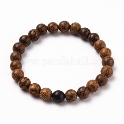 天然木ラウンドビーズストレッチブレスレット  内径：2-1/4インチ（5.8cm）  ビーズ：8.5mm  2個/セット&nbsp;BJEW-JB05660