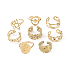 12Pcs Ion Plating(IP) 304 Stainless Steel Open Cuff Rings for Women&nbsp;RJEW-G312-10G