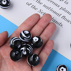 不透明な縞模様のアクリルビーズ  ラウンド  ブラック  19mm  穴：3mm  約112個/500g&nbsp;MACR-S373-27B-10
