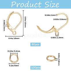 304ステンレススチールフレンチフックピアス金具80個  ループとオープン丸カン100個付き  ゴールドカラー  15x10x2mm  穴：1.4mm  ピン：1x0.8mm&nbsp;STAS-SP0001-13