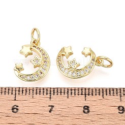 真鍮製マイクロパヴェキュービックジルコニアペンダント  スターとムーン  丸カン付き  16KGP本金メッキ  14x10x3mm  穴：3mm&nbsp;KK-T071-99G