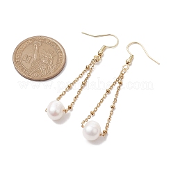 天然養殖淡水パールダングルピアス  304ステンレススチールピアスフック付き  ラウンド  ゴールドカラー  60x8mm&nbsp;X-EJEW-JE05936-02