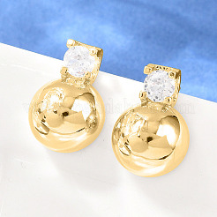 Brass Pave Clear Single Cubic Zirconia Stud Earrings&nbsp;EJEW-G471-36G