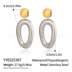ツートンカラーの 304 ステンレススチール製ダングルスタッドピアス  18KGP本金メッキ  オーバル  62x30mm&nbsp;PC0327-2