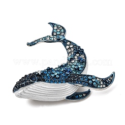 クジラの合金製ラインストーン付きラペルピンブローチ  エナメル  プラチナ  ライトサファイア  54x53mm&nbsp;AL-CBAF606-04P-01